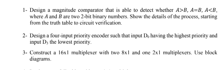 Solved 1- Design A Magnitude Comparator That Is Able To | Chegg.com