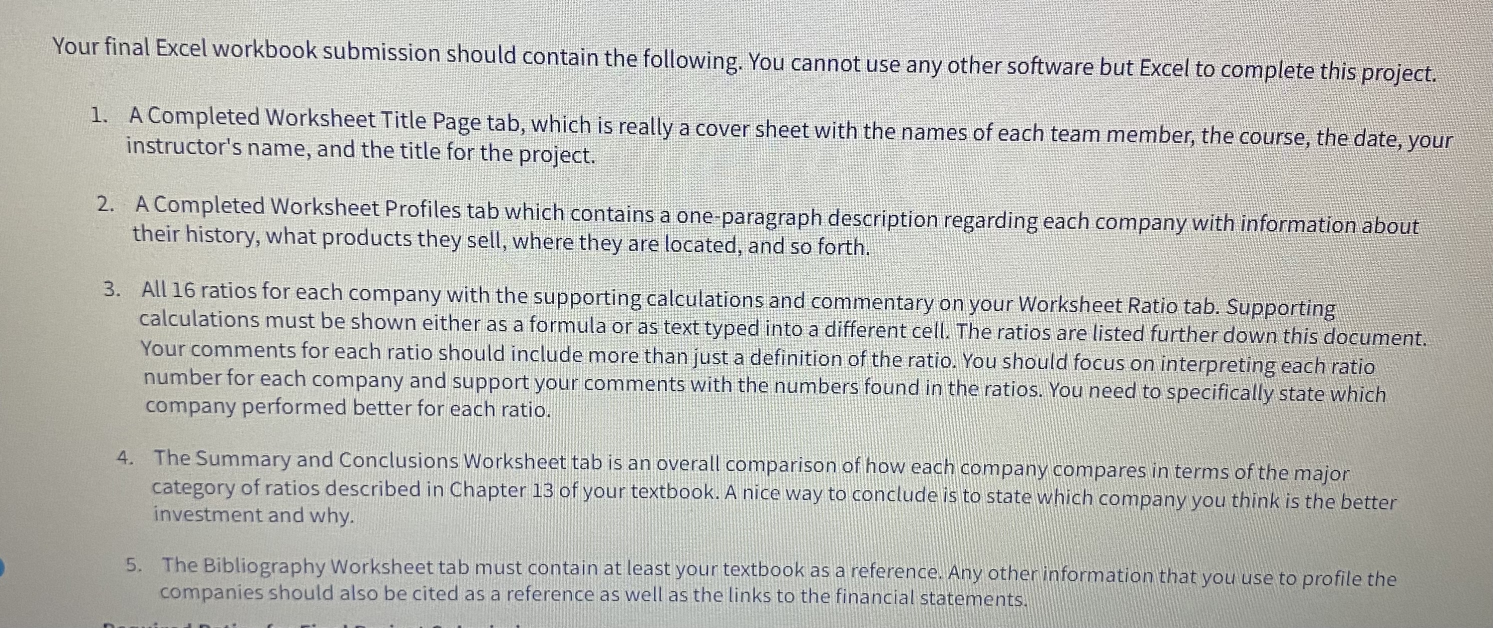 Solved Your final Excel workbook submission should contain | Chegg.com
