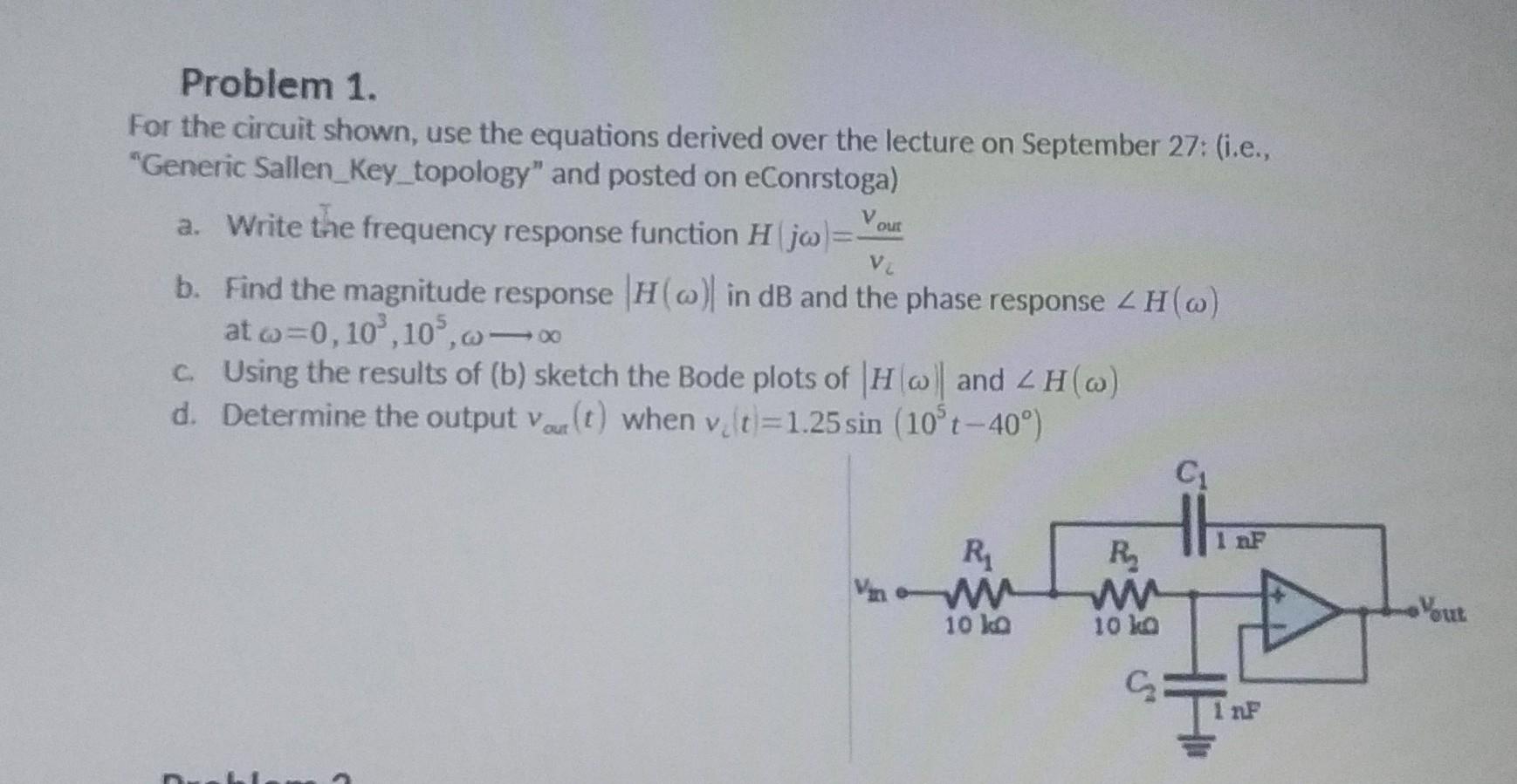 Solved Problem 1. For The Circuit Shown, Use The Equations | Chegg.com