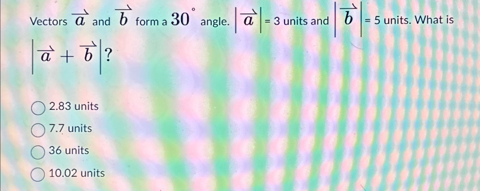 Solved Vectors vec(a) ﻿and vec(b) ﻿form a 30° ﻿angle. | Chegg.com