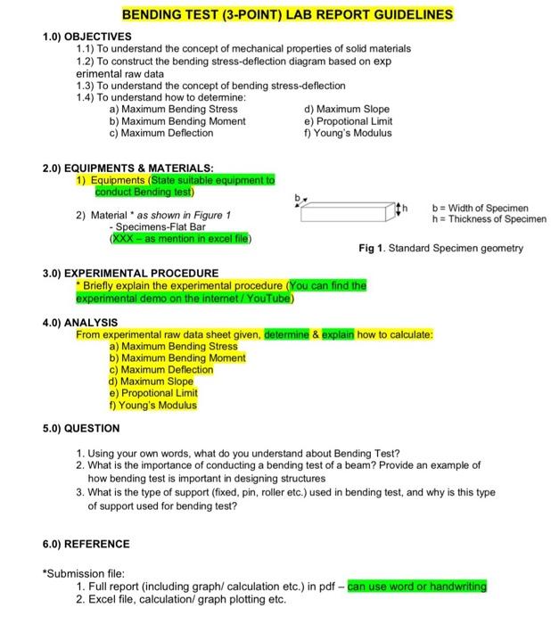 Solved BENDING TEST (3POINT) LAB REPORT GUIDELINES 1.0)