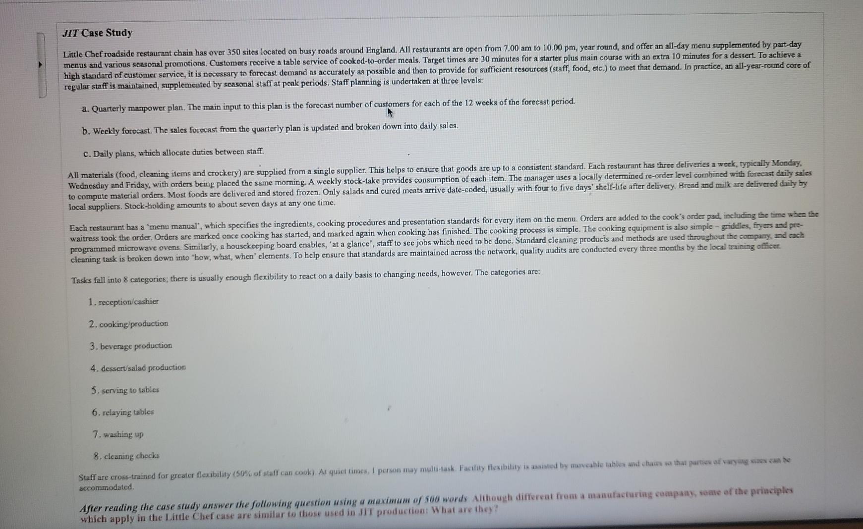 Discuss the opportunities and challenges of jit in the service industry image