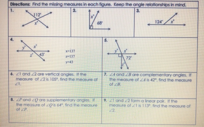 Solved Directions: Find the missing measures in each figure. | Chegg.com