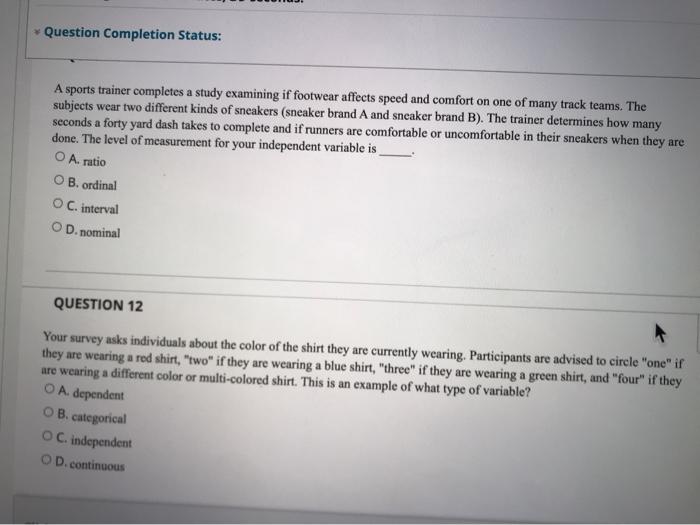 Solved Question Completion Status A Sports Trainer Chegg Com