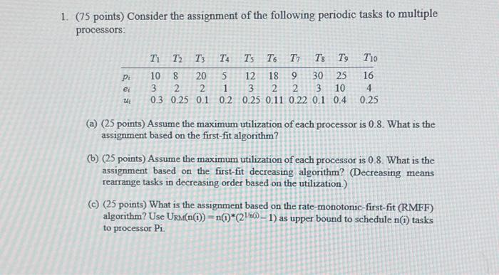 1. ( 75 points) Consider the assignment of the | Chegg.com