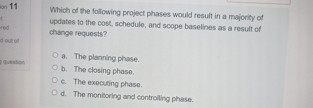Solved Which of the following project phases would result in | Chegg.com