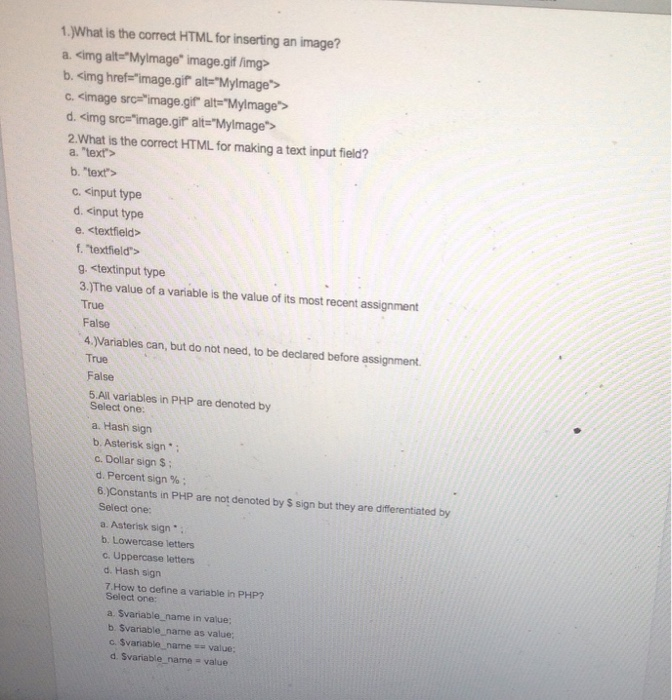 Solved 1.)What is the correct HTML for inserting an image? | Chegg.com