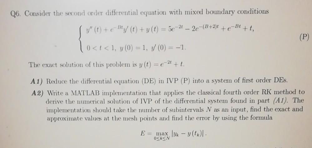 Solved Q6. Consider the second order differential equation | Chegg.com