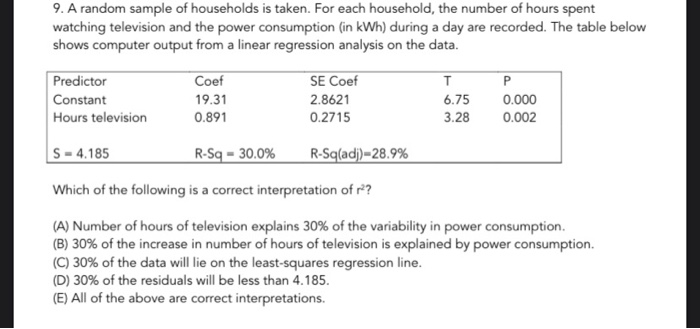 Solved 9. A random sample of households is taken. For each | Chegg.com