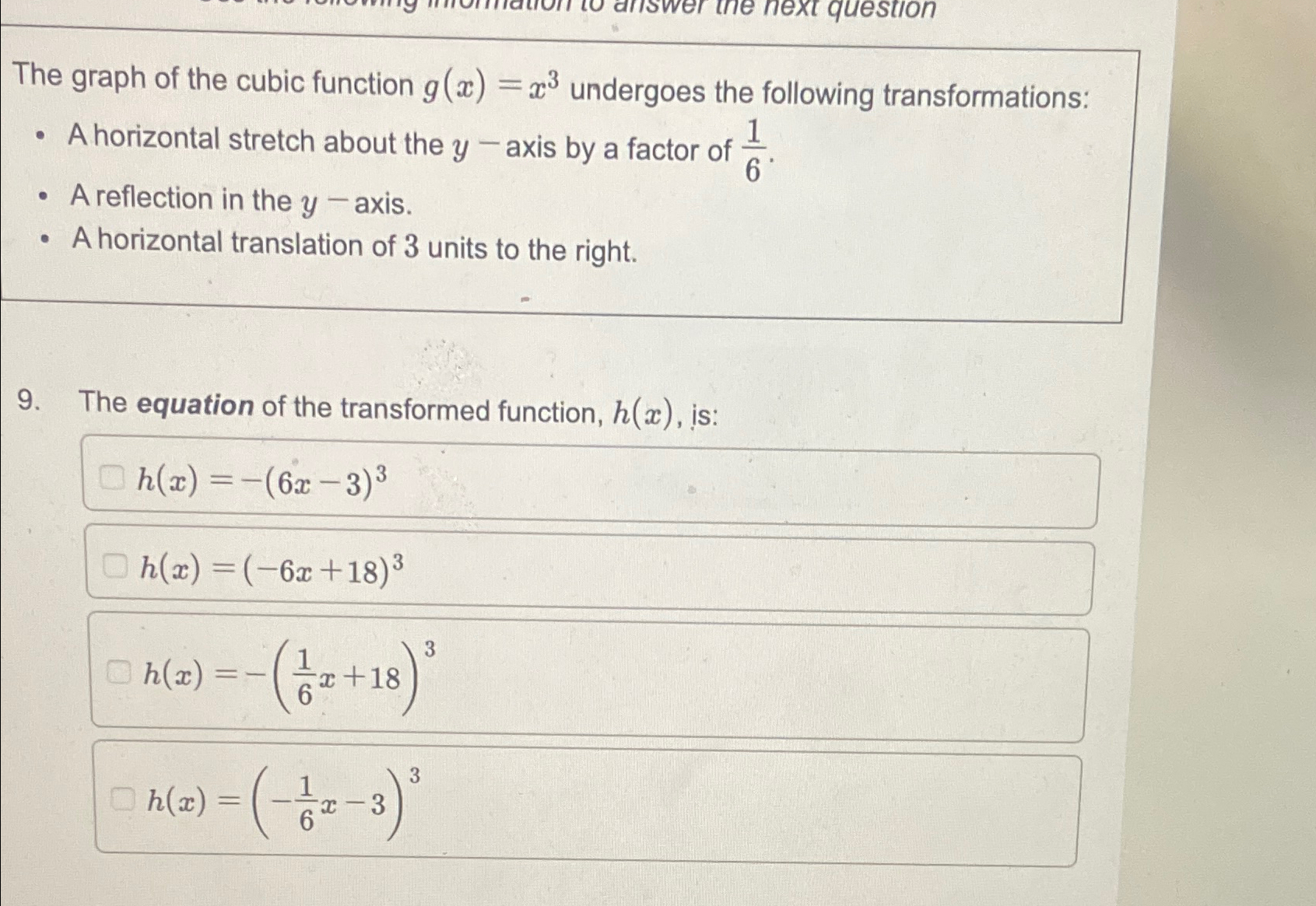 Solved The graph of the cubic function g(x)=x3 ﻿undergoes | Chegg.com