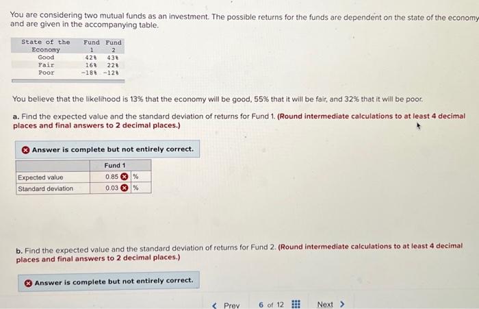 Solved You Are Considering Two Mutual Funds As An