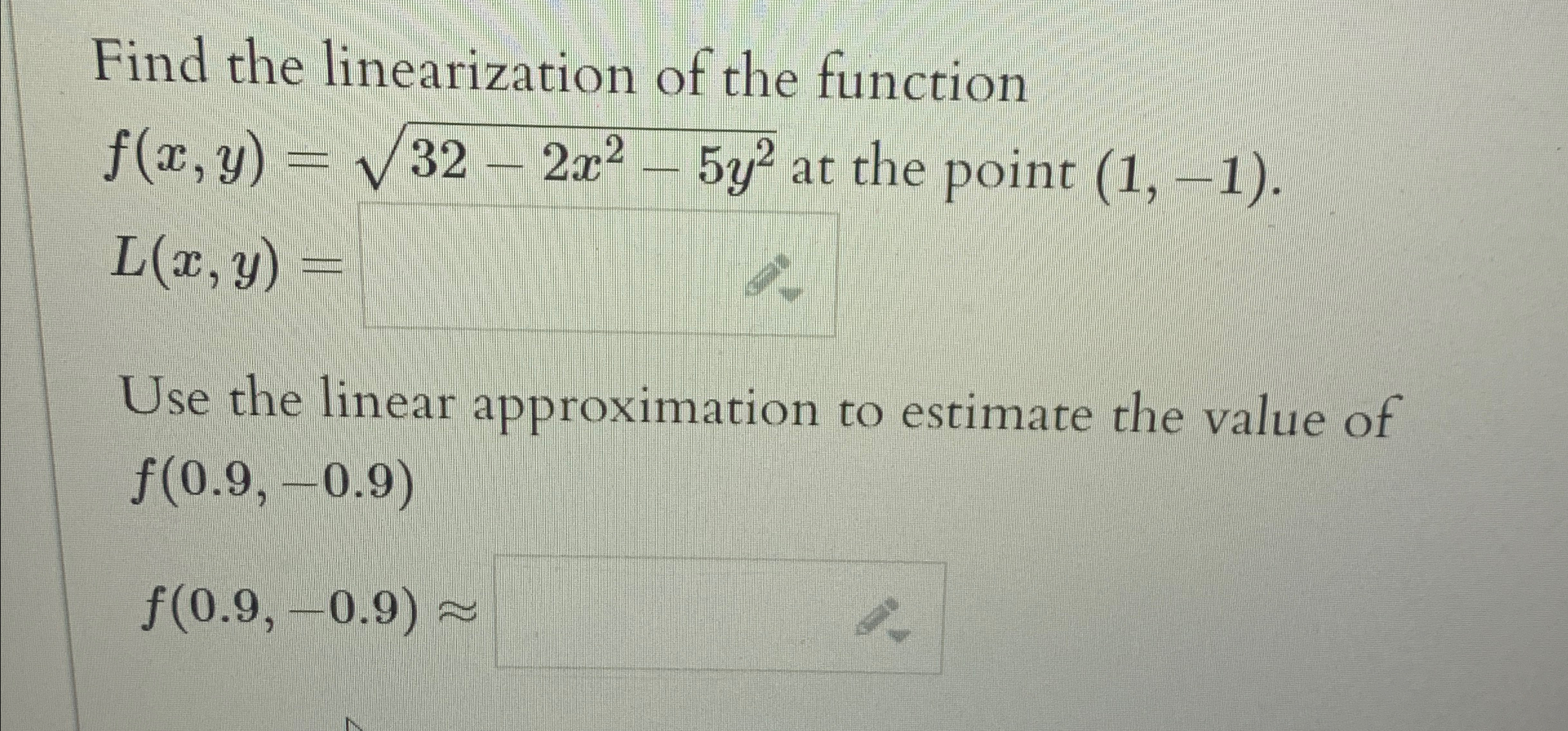 Solved Find the linearization of the function | Chegg.com