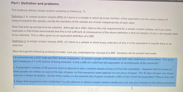 Solved Part I Definition And Problems The Textbook Defin Chegg Com