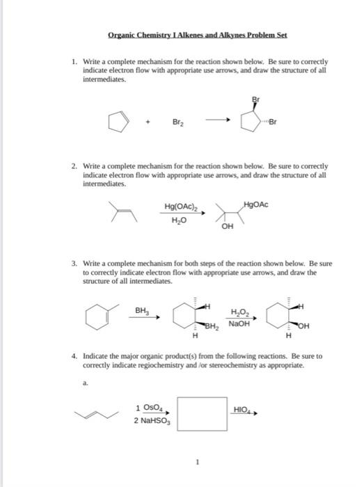 Solved Organic Chemistry Alkenes And Alkynes Problem Set 1. | Chegg.com