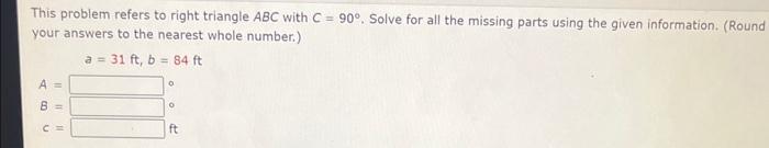 Solved This problem refers to right triangle ABC with C=90∘. | Chegg.com