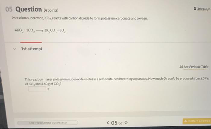 Solved See page 05 Question (4 points) Potassium superoxide, | Chegg.com