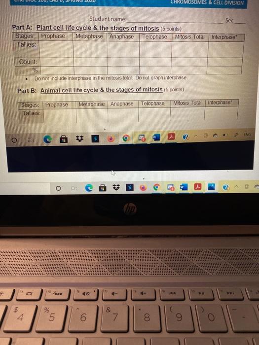 Solved CHROMOSOMES & CELL DIVISION Student name: Sec: Part | Chegg.com