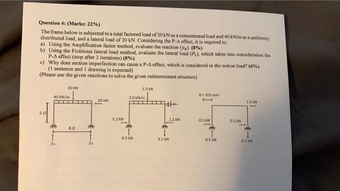 Solved Question 4: (Marks: 22%) The frame below is subjected | Chegg.com
