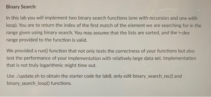 Solved Binary Search: In this lab you will implement two | Chegg.com