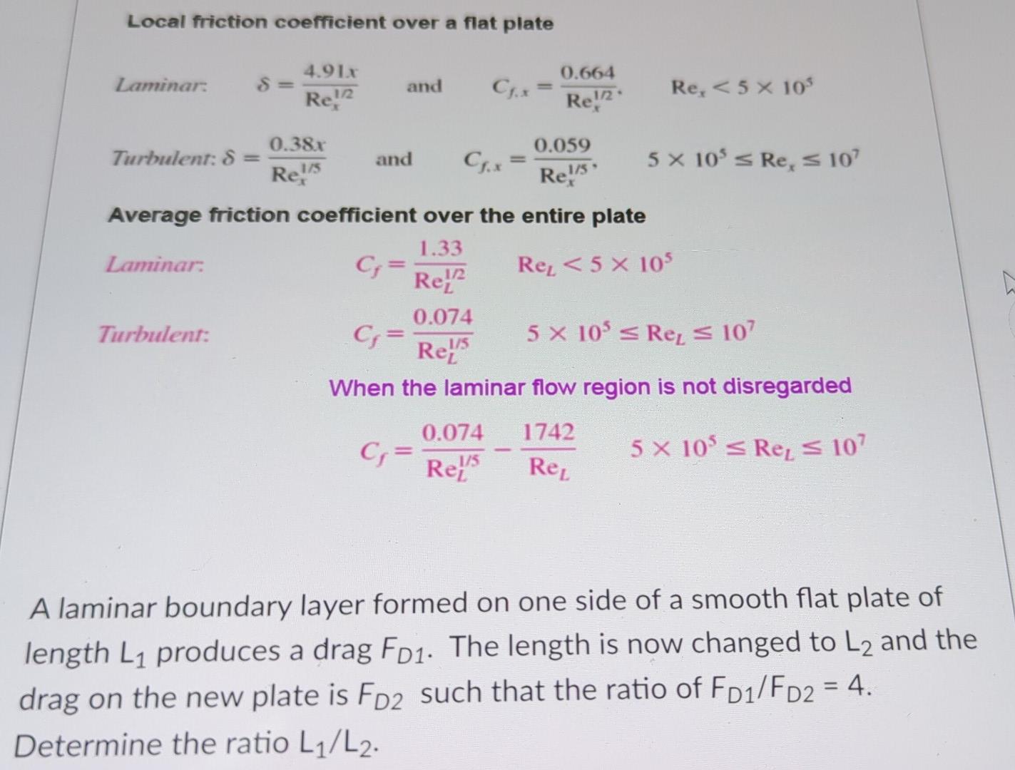 Solved Local friction coefficient over a flat plate Laminar: | Chegg.com