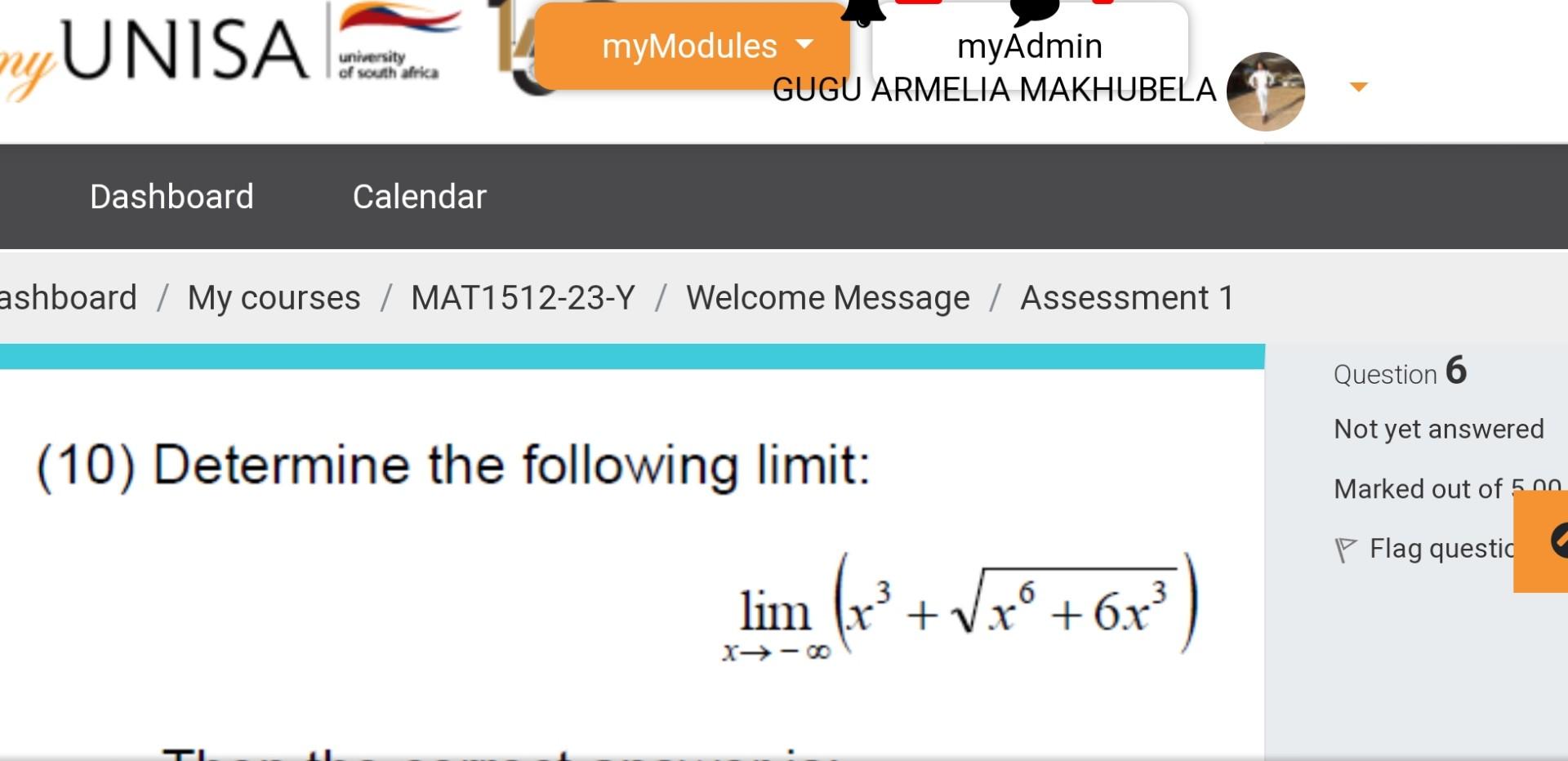 (10) Determine the following limit:
\[
\lim _{x \rightarrow-\infty}\left(x^{3}+\sqrt{x^{6}+6 x^{3}}\right)
\]
\[
\begin{array