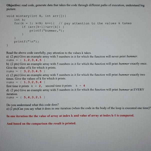 Solved Objective: read code, generate data that takes the | Chegg.com