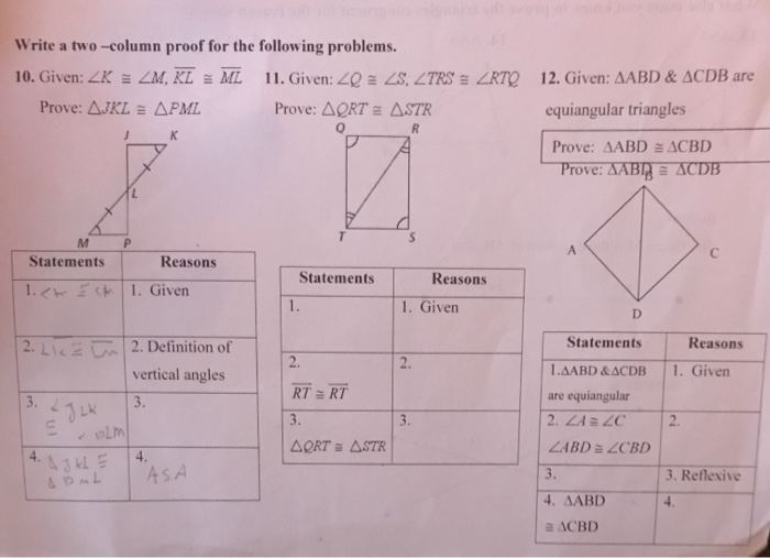 Solved Write A Two Column Proof For The Following Problems 1274