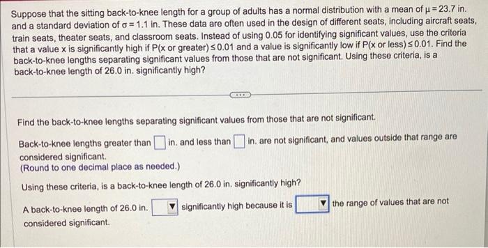 Solved Suppose that the sitting back-to-knee length for a | Chegg.com