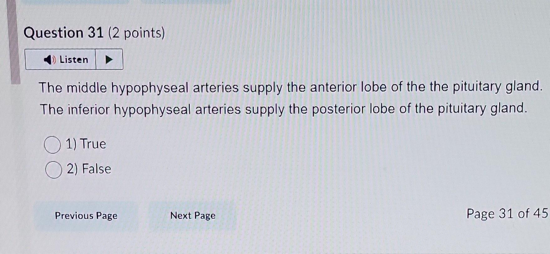 The middle hypophyseal arteries supply the anterior lobe of the the pituitary gland. The inferior hypophyseal arteries supply