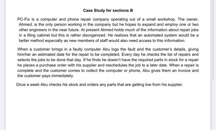 Solved Case Study for sections B PC-Fix is a computer and | Chegg.com