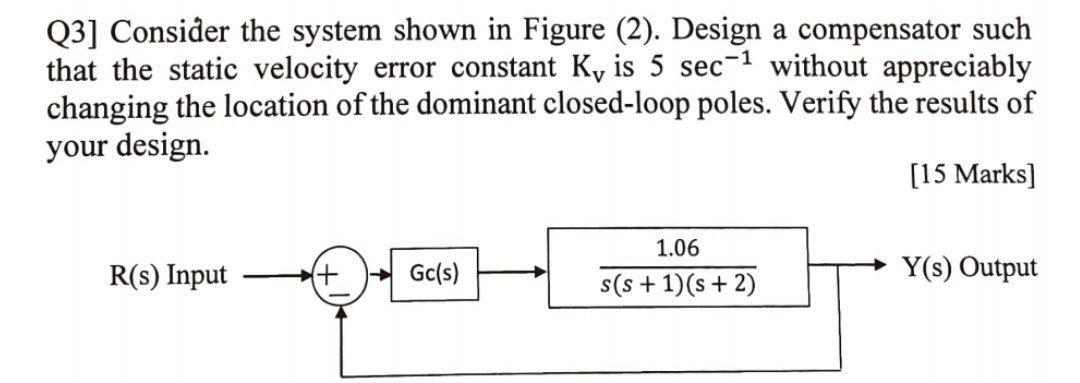 Solved Q3] Consider the system shown in Figure (2). Design a | Chegg.com