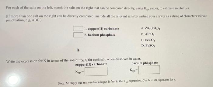 Solved For each of the salts on the left, match the salts on | Chegg.com