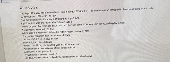 Solved The days of the year are often numbered from 1 | Chegg.com