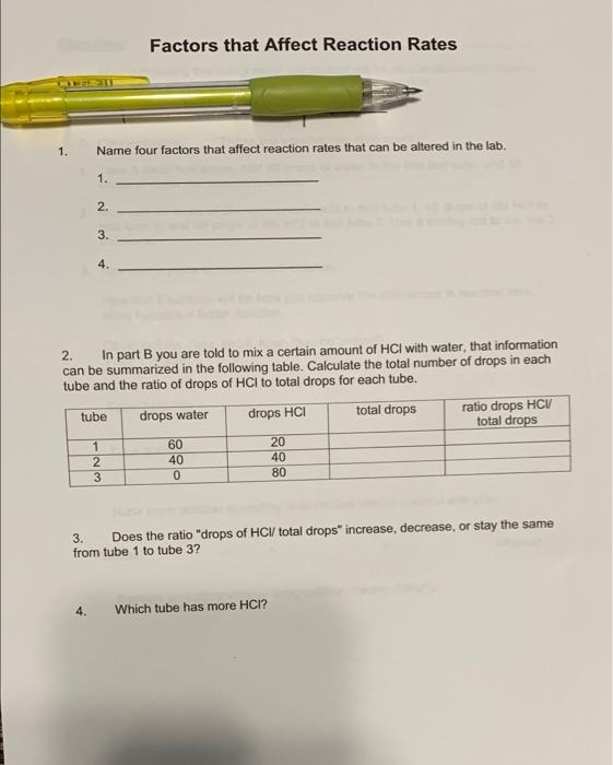 Solved Factors that Affect Reaction Rates 1. Name four | Chegg.com