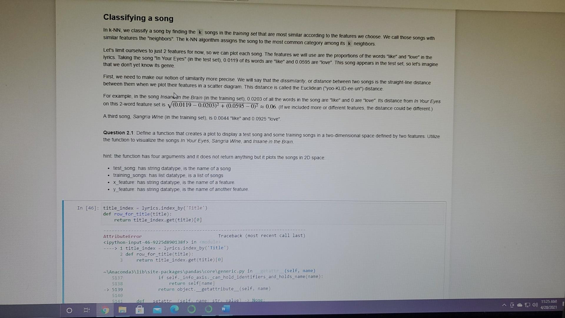 Solved Classifying a song In k-NN, we classify a song by | Chegg.com