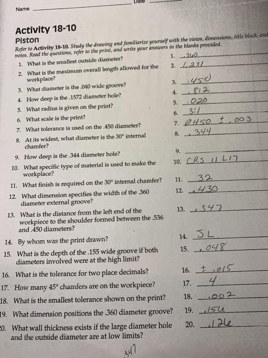 Solved Name فال .1 Activity 18-10 Piston Refer to Activity | Chegg.com