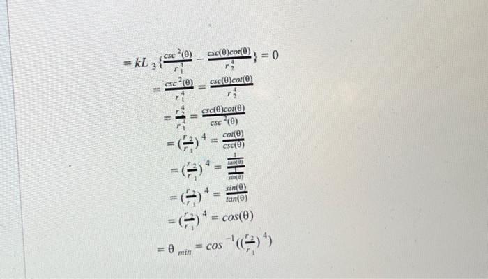 \( \begin{array}{l}=\left(\frac{r_{i}}{r_{1}}\right)^{4}=\frac{\sin (\theta)}{\tan (\theta)} \\ =\left(\frac{r_{2}}{r_{1}}\ri