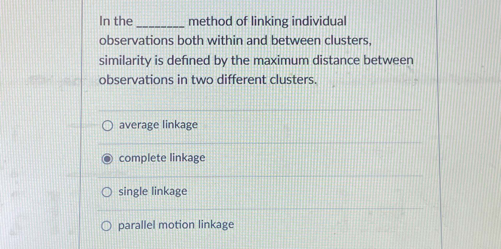 Solved In the method of linking individual observations both | Chegg.com