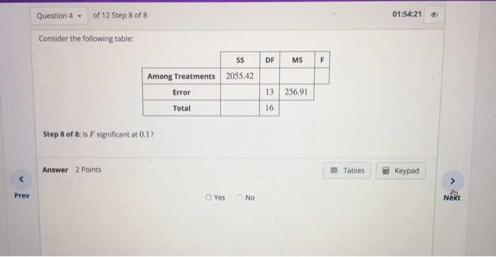 Solved Question 4 of 12 Step 1 of 8 01:55:34 Consider the | Chegg.com
