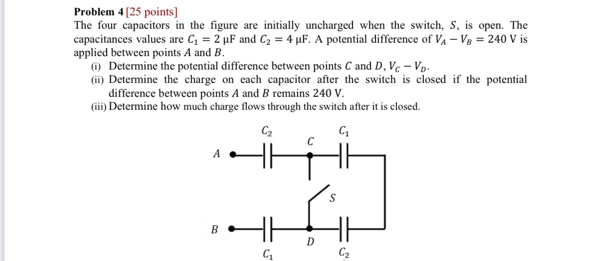 Solved Problem 4 [25 ﻿points]The four capacitors in the | Chegg.com