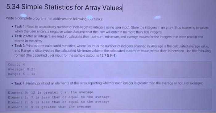 Solved 5.34 Simple Statistics for Array Values Write a | Chegg.com