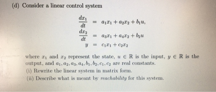 Solved (a) Consider a linear control system = 2121 + 02.12 + | Chegg.com