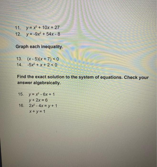 Solved Unit 2 Project Complete parts a-c for each quadratic | Chegg.com