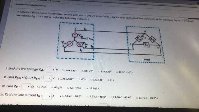 Solved A balanced three phase Y-connected source with von - | Chegg.com