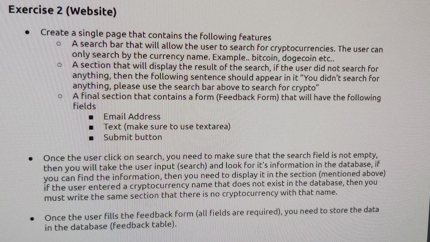 Solved Exercise 2 (Website) Create a single page that | Chegg.com