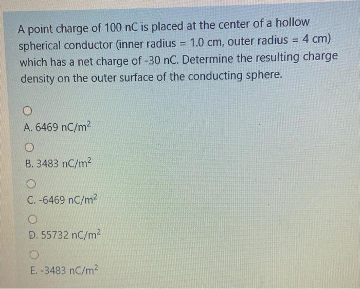 Solved A point charge of 100 nC is placed at the center of a | Chegg.com