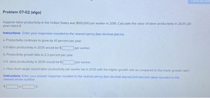 Solved Suppose labor productivity in the United States was | Chegg.com