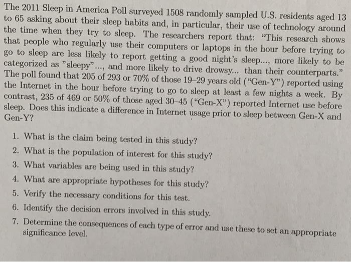 Solved The 2011 Sleep In America Poll Surveyed 1508 Randomly | Chegg.com