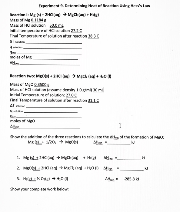 experiment 2 determining the heat of reaction