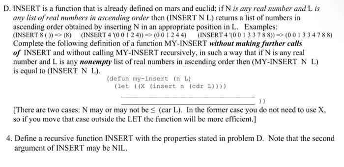 Solved D. INSERT is a function that is already defined on | Chegg.com